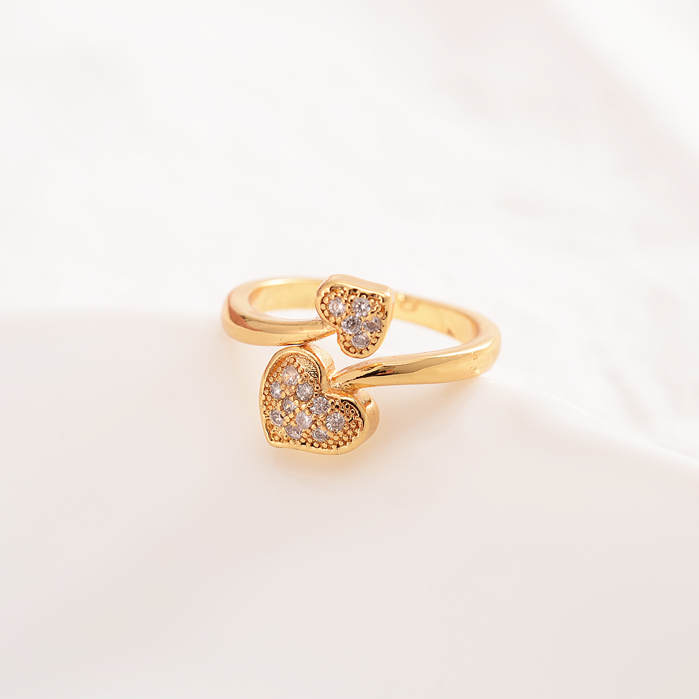 Full Heart Rings Women 24 K KT CZ Stones Fine Solid Gold GF Ring Wedding Engagement Bridal Jewelry Stone Elegant Thickness Accessories