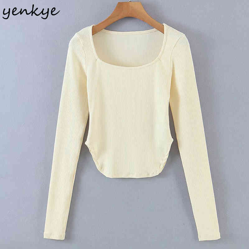 Irregular Hem Striped knitted T Shirt Women Vintage Solid Long Sleeve O Neck Sexy Tops Spring Fashion Top 210430
