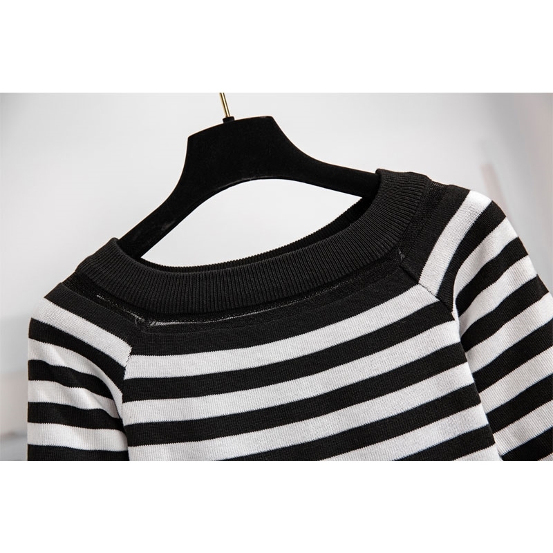 Summer Two Piece Set Woman Stripe knit Flare Sleeve T-Shirt Top + High Waist Denim Short Female Fashion Suit 210519