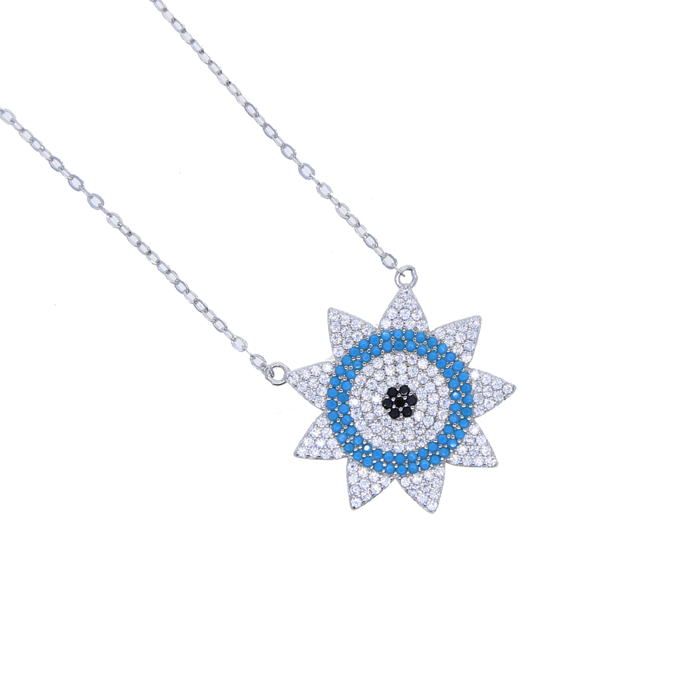 Promotion Silver Color pendant Micro Pave White Blue Nano Turquoises Stone High Quality Sun Pendant Necklace