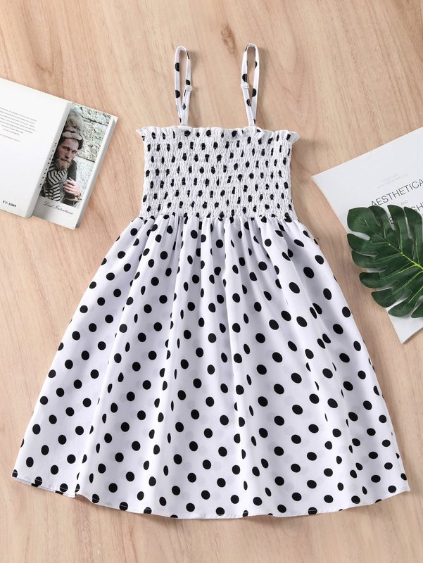Girls Polka Dot Shirred Cami Dress SHE