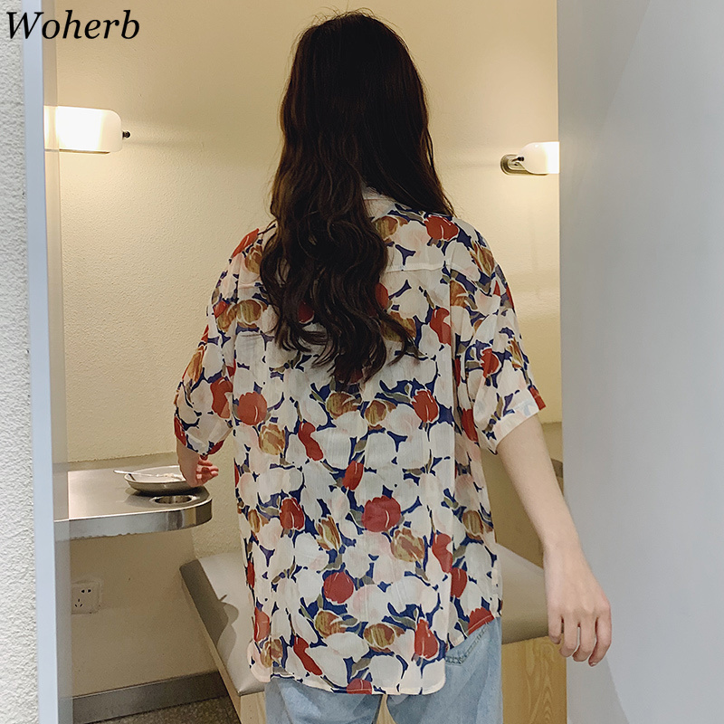 Floral Print Single Breasted Women Blouse Casual Vintage Sweet Female Top Summer Fashion Loose Harajuku Blusas 210422