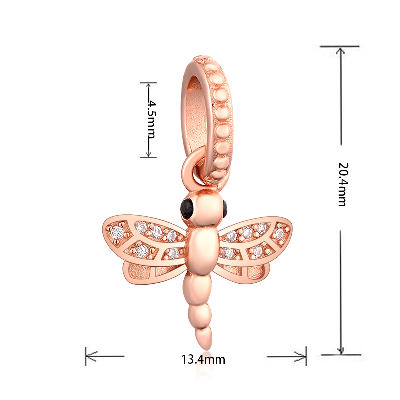 Fit Original Brand Pan Charm Bracelet 925 Silver Rose Gold Animal Insect Dragonfly Zirconia Pendant Bead Women Spring Berloque