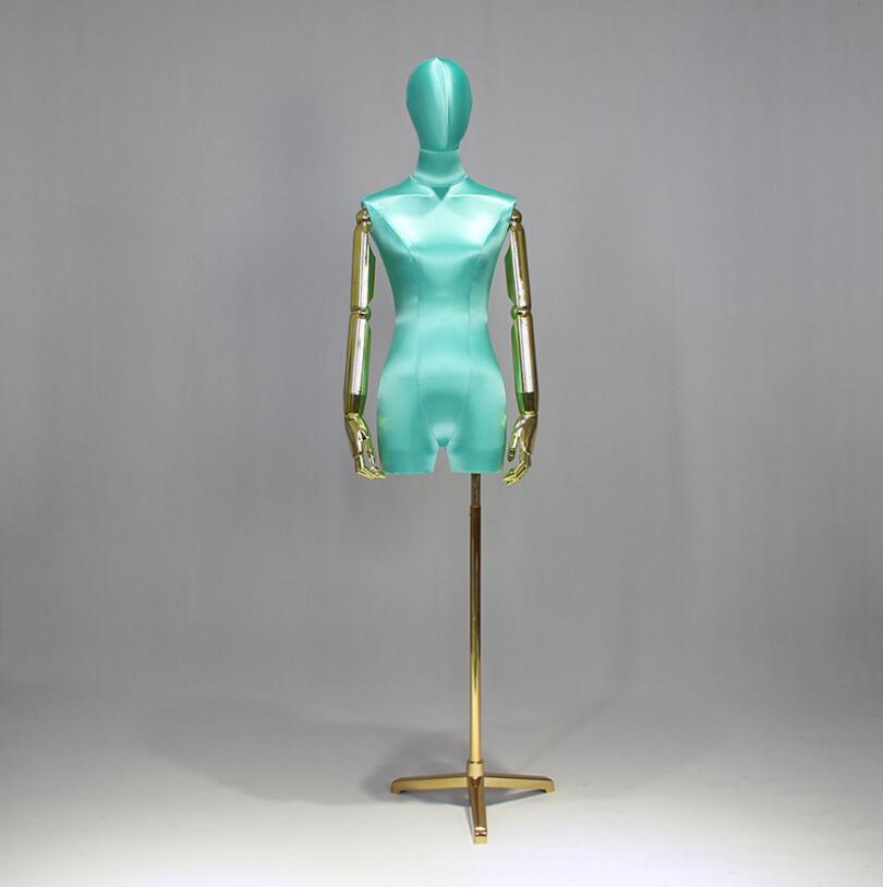 Clothing store model props Commercial Furniture female half length high end silk satin golden arm wedding dress display rack window show platform