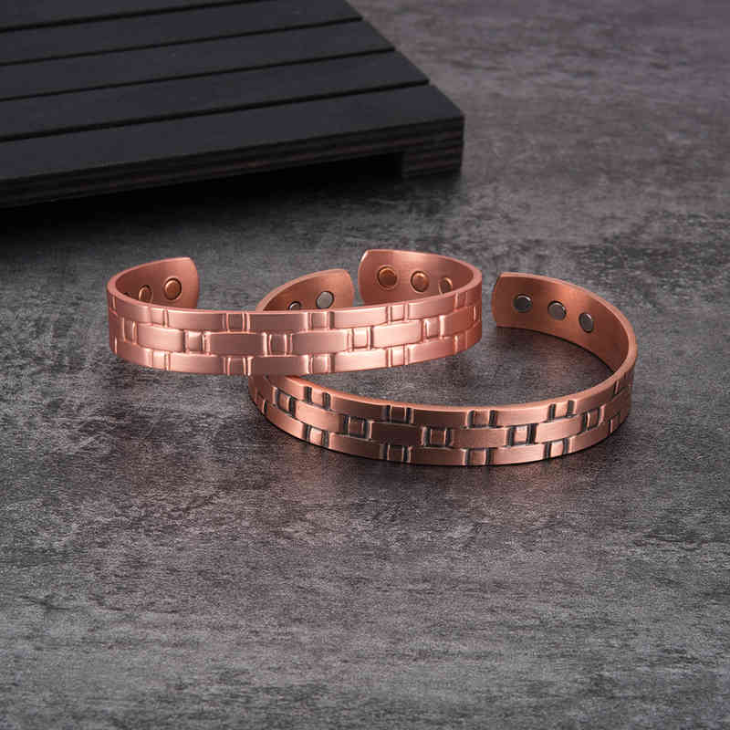 Pure Copper Bracelet Men Magnetic Arthritis Adjustable Magnets Cuff Therapy Health Energy for