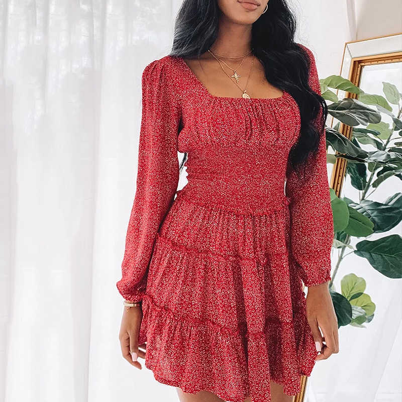 Yojoceli autumn long sleeve print dres casual skater day female vestidos 210609