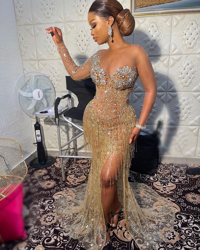 Plus Size Arabic Aso Ebi Gold Urious Mermaid Prom Dresses Beaded Crystals High Split Evening Formal Party Second Reception Gowns Dress ZJ 6660306