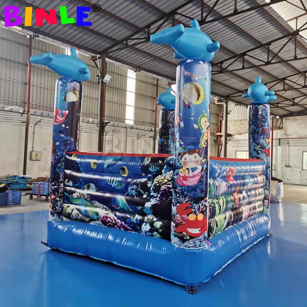 Ocean Themed Underwater Kids Commercial Inflatable Bounce House With Dolphin Combo Bouncy Castle Animal Jumping Bouncer For Sale