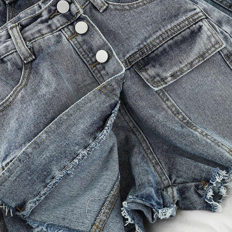 Denim Shorts Women High Waist Wide Leg For Summer Vintage Streetwear Students Jeans Skirts Feminino C6237 Women's