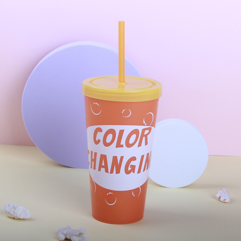 650ml Color Changing PP Plastic Cup Reusable Party Water Beverage g with Straws Variable Colors Tumblers GGA4352 Free shipping