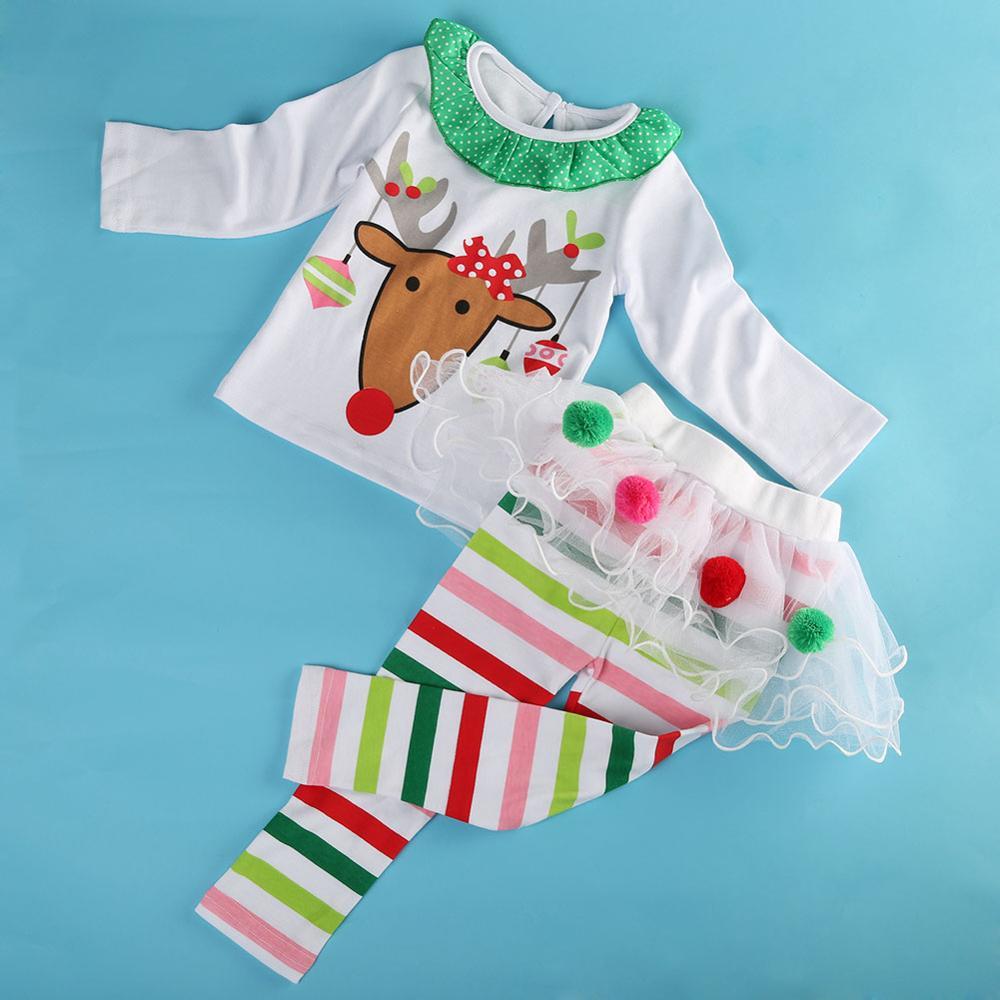 Christmas Toddler Baby Kid Girl Clothing Set Children Xmas set Reindeer Tops Tutu Skirts dress Outfits Costuems 210515