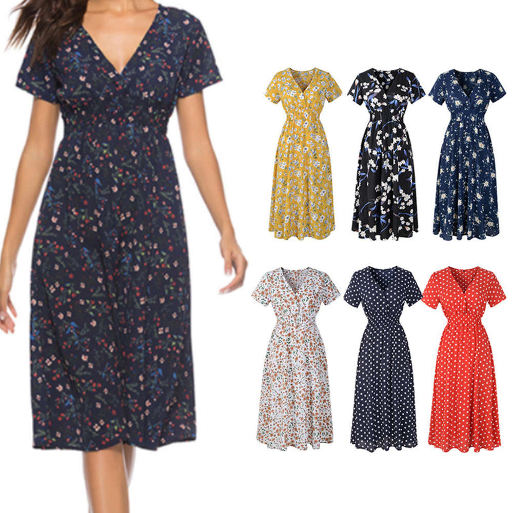 Spring summer Chiffon beach skirt printed V-neck short sleeve dress Bohemian, Black;gray
Spring summer Chiffon beach skirt printed V-neck short sleeve dress Bohemian, Black;gray