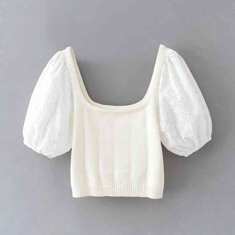 elegant women floral embroidery knitted blouses summer fashion ladies vintage bomb tops sweet female girls chic 210430