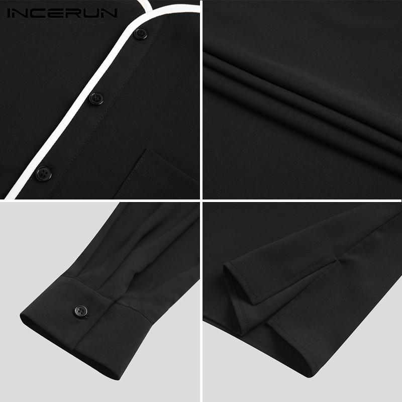 Male Buttons Chemise Mens Leisure Patchwork Shirts Korean Style Long Sleeve V Neck Camisa Hombre Pockets Blusas S-5XL 7 Men's Casual