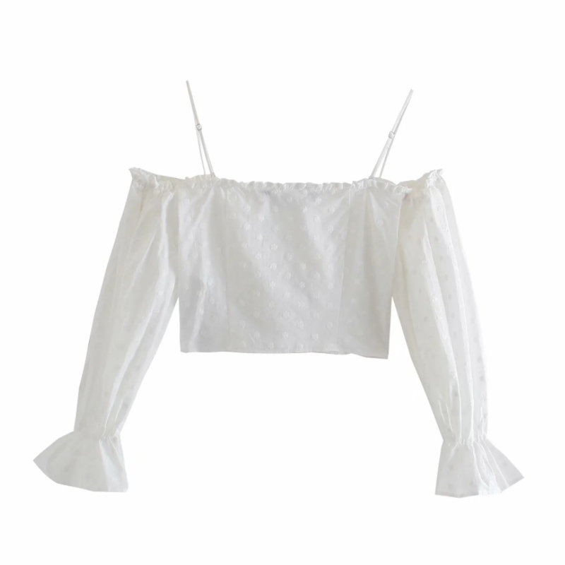 Summer Women Flower Embroidery Suspender Short Blouse Female Lantern Sleeve Shirt Casual Lady Crop Tops Blusas S8856 210430