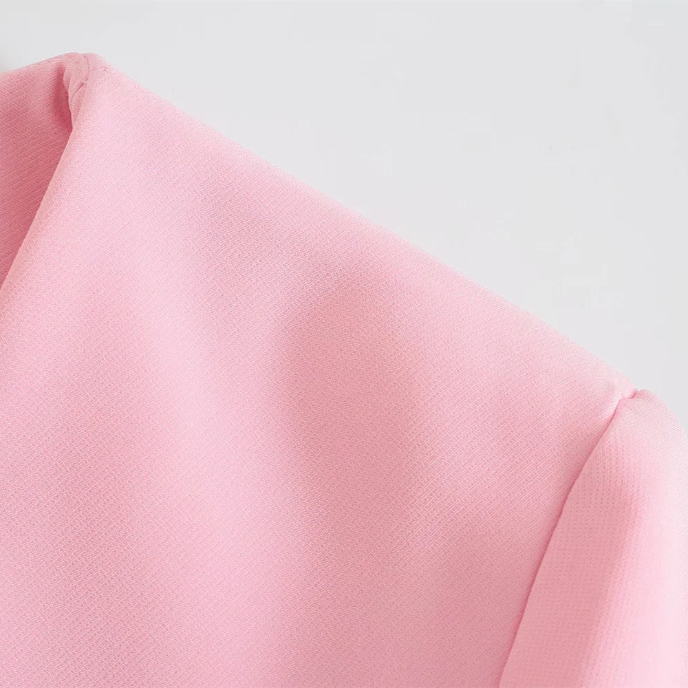 Elegant Pink Cropped Simple Women Blazer Jacket Casual Single Breasted V-neck Short Sleeve Chic Pockets Female Elegant Coats 210521