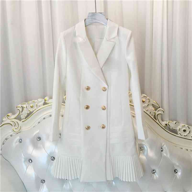 High QUALITY Fashion Runway Designer Dress Women's Long Sleeve Notched Collar Double Breasted Lion Buttons 210521, White 
High QUALITY Fashion Runway Designer Dress Women's Long Sleeve Notched Collar Double Breasted Lion Buttons 210521, White