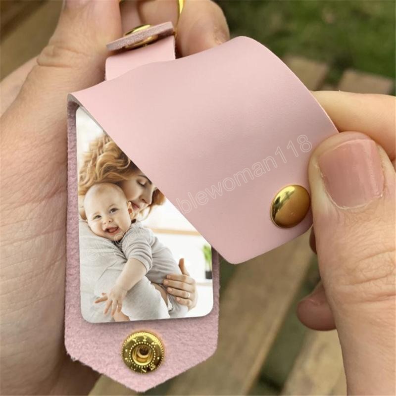 Leather Keychains Pendant Sublimation Blank Aluminum Alloy Car Key Ring Heat Transfer DIY Decorative Keychain 6 Colors
