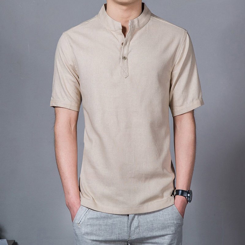 Fashion Summer Shirts Men Short Sleeve Mandarin Collar Men Linen Shirt Breathable Solid Color Casual White Shirts 4xl 5xl 210412