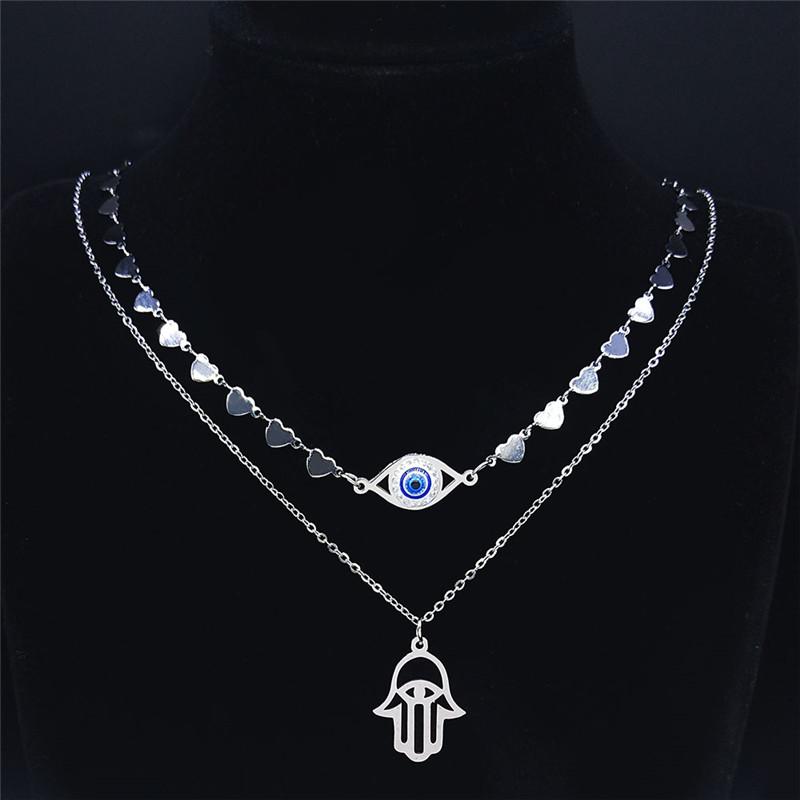 Pendant Necklaces 2PCS Islam Muslim Turkish Eyes Hamsa Hand Crystal Stainless Steel Heart Chain Necklace Jewelry Ojo Turco N9175S01
Pendant Necklaces 2PCS Islam Muslim Turkish Eyes Hamsa Hand Crystal Stainless Steel Heart Chain Necklace Jewelry Ojo Turco N9175S01