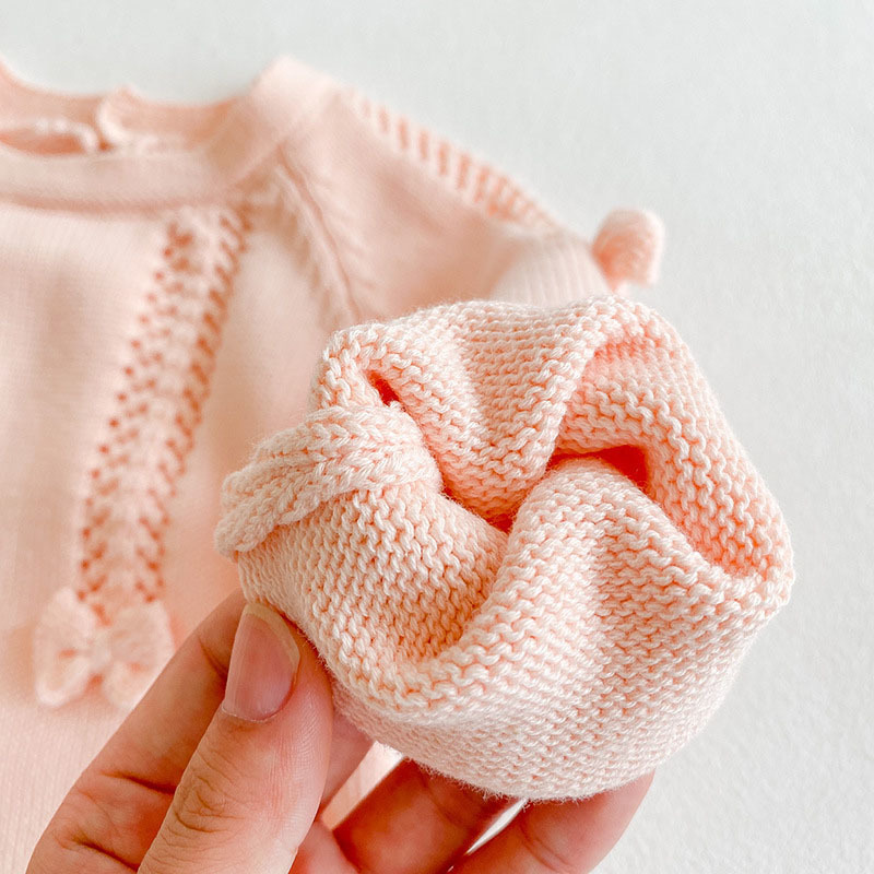 Infant Baby Girls Bowknot Knit Rompers Clothing Autumn Winter Kids Girl Long Sleeve Clothes 210429