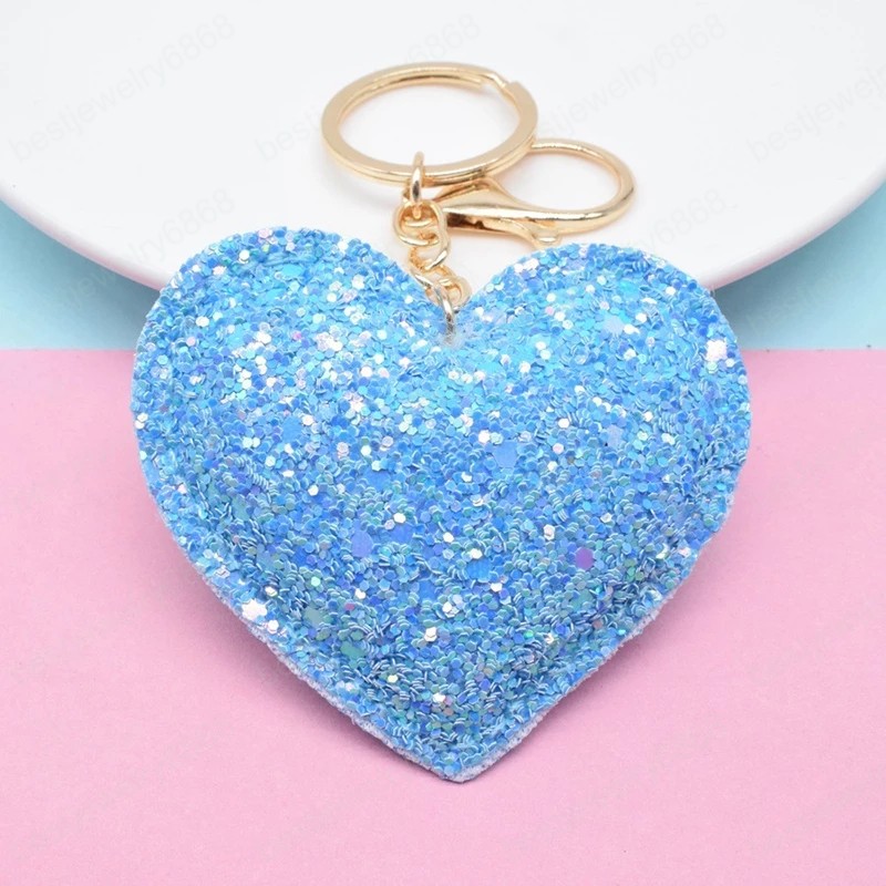 Sweet Glitter Love Keychain Flashing Sequin Key Chain for Women Backpack Pendant Key Ring Trinkets Handbag Ornament