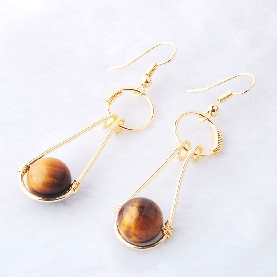 WOJIAER Plated Gold Jewellery for Female Long Earrings Hook Dangle Natural Spectrolite Stone Round Beads Pendant Earring BO953
