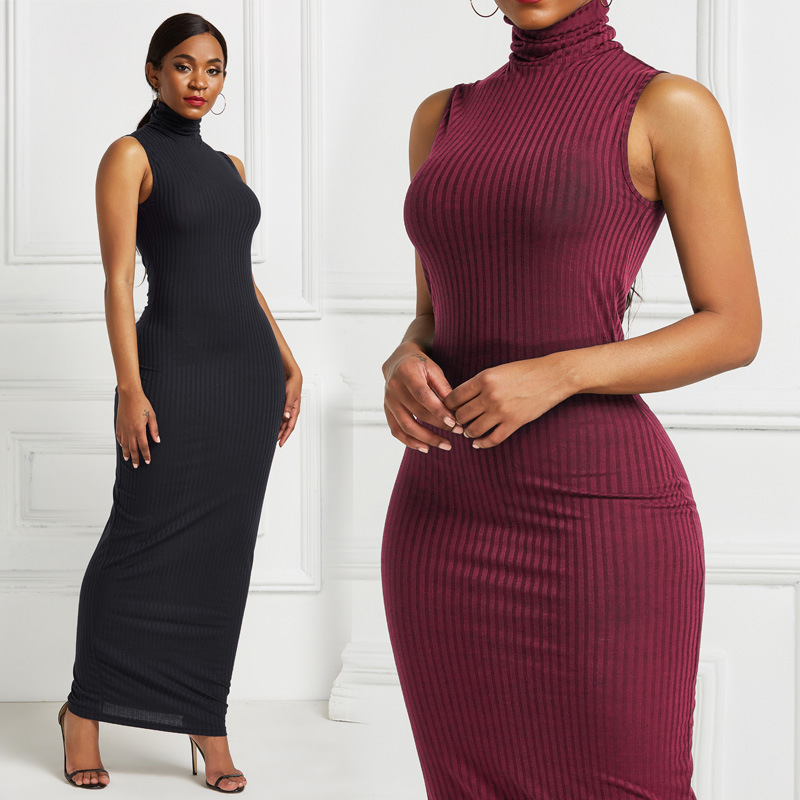 INS European American Summer New Sexy Sheath Solid Color Womens High Collar Slim Sleeveless Polyester Cotton Sunken Stripe Long Dress, Black
INS European American Summer New Sexy Sheath Solid Color Womens High Collar Slim Sleeveless Polyester Cotton Sunken Stripe Long Dress, Black