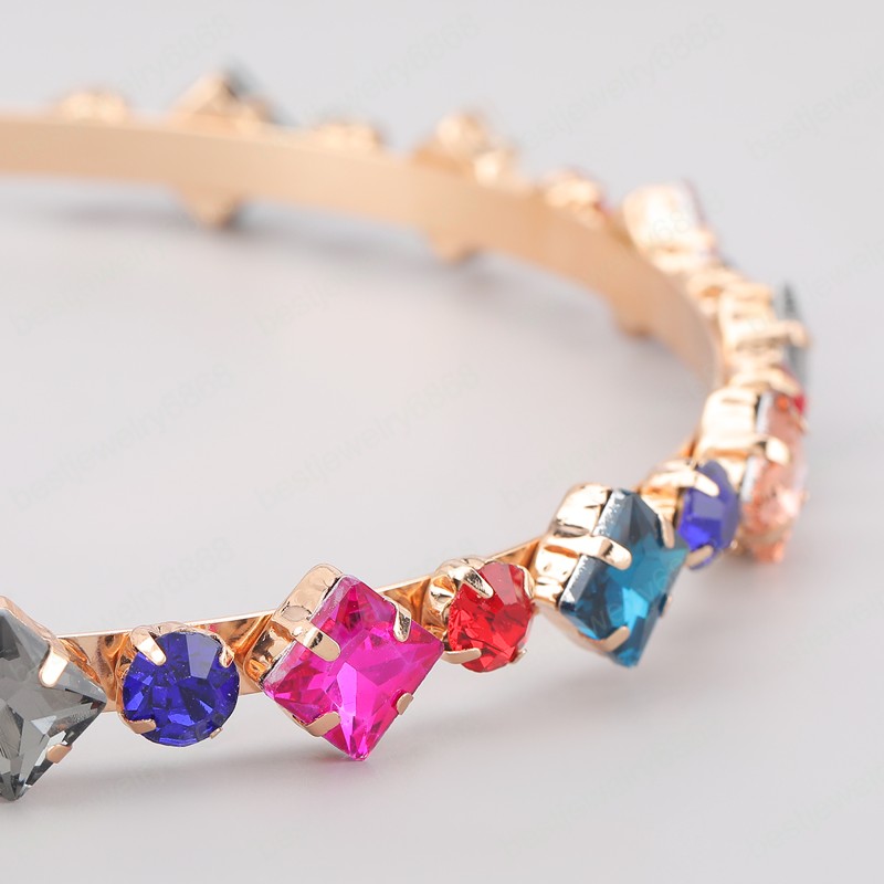 2021 Fashion Sparkling Alloy Square Round Rhinestone Geometric Headband Party Girl Hair Accessories