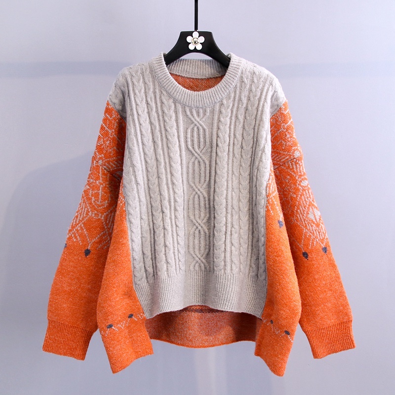 Nomikuma Oversized Women Sweater Vintage Contrast Color Twisted Patch Knitted Pullover Autumn Winter Thick Pull Femme 6C973 210427