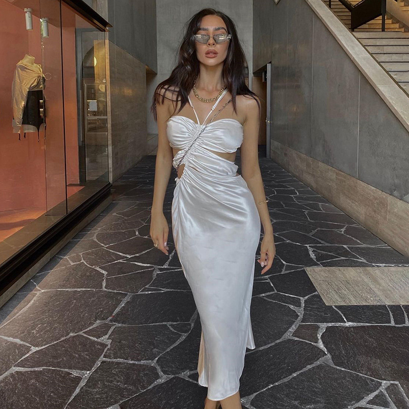 Spring Arrivals Solid Color Halter Hollow Out High Waist Slim Straight Long Dress MZ583 210525, Creamy-white
Spring Arrivals Solid Color Halter Hollow Out High Waist Slim Straight Long Dress MZ583 210525, Creamy-white