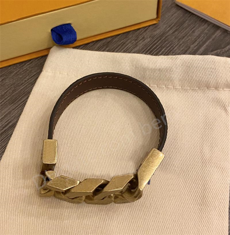 ZB006YX Classic Fashion Brown / Black PU Leather Cuff Letter Bracelet with Gift Box Rough Cut-out Chain Charm Bracelets
