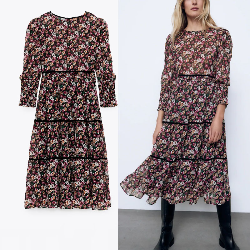 Floral Print Chiffon Midi Dress Women Long Puff Sleeve Vintage Party Dresses Woman Velvet Strap Detail Lining Vestido 210518, As picture
Floral Print Chiffon Midi Dress Women Long Puff Sleeve Vintage Party Dresses Woman Velvet Strap Detail Lining Vestido 210518, As picture