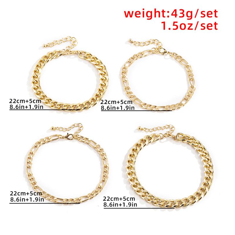 Anklets 4Pcs/Set Vintage Boho Cuban Chunky Chain For Women Bijoux Femme Punk Thick Link Ankle Bracelet Girl Beach Accessories
