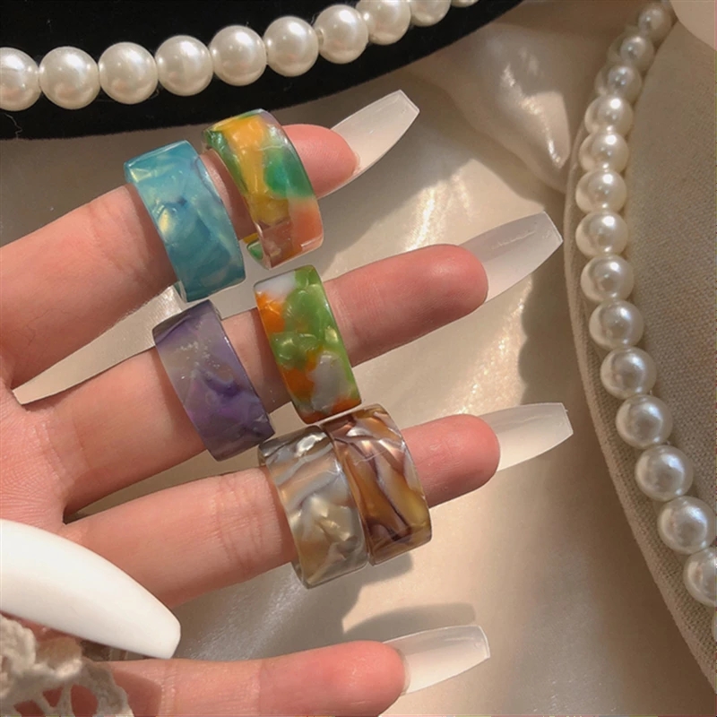 Colourful Transparent Resin Acrylic Band Rings New Vintage Rhinestone Geometric Square Index Finger Ring for Women Jewelry Mixed Bulk