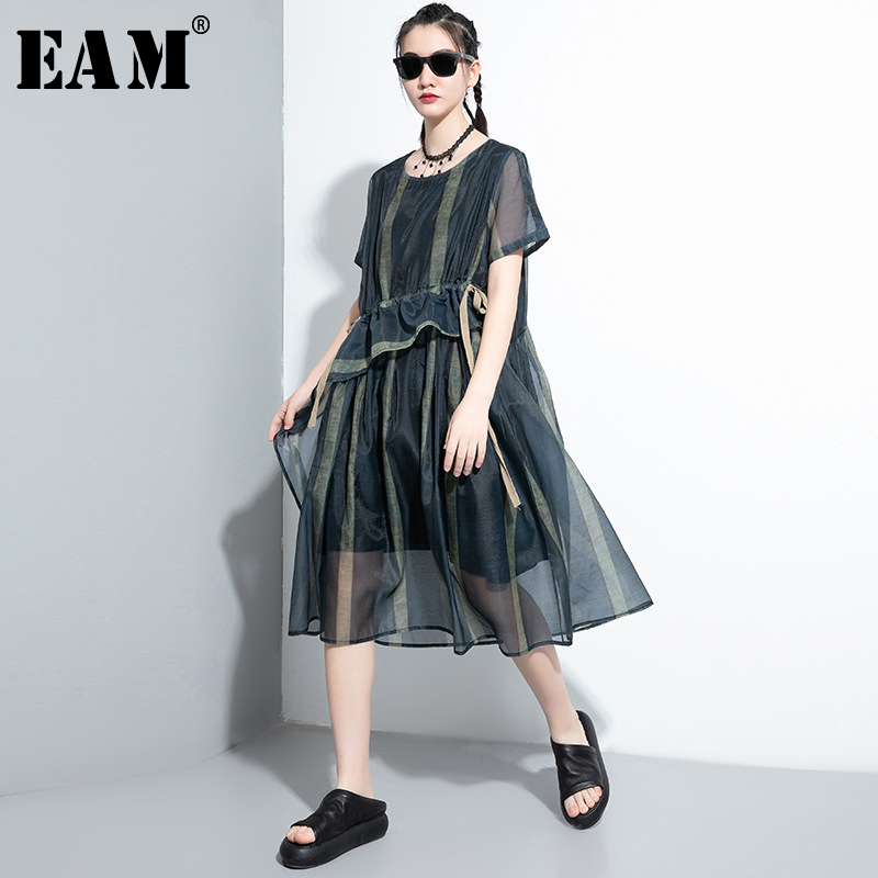 eam women blue striped dstring big size dress new round neck short sleeve loose fit fashion tide spring summer 2021 1w770, Black;gray
eam women blue striped dstring big size dress new round neck short sleeve loose fit fashion tide spring summer 2021 1w770, Black;gray