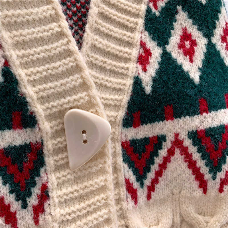 H.SA Winter Long Sweater Cardigans V Neck Button Up Casual Knitting Long Coat Warm Thick Argyle Vintage Knitting Jacket 210716