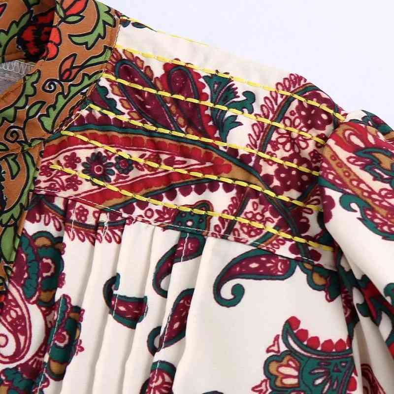 Summer Women Vintage Paisley Printing V Neck Shirt Female Nine Quarter Sleeve Blouse Casual Lady Loose Tops Blusas S8972 210430