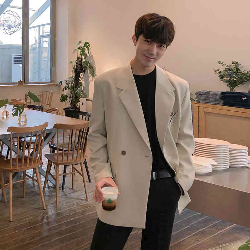 IEFB /men's wear Korean style casual suit coat loose trendy handsome double breasted big size blazer male autumn 9Y4093 210524