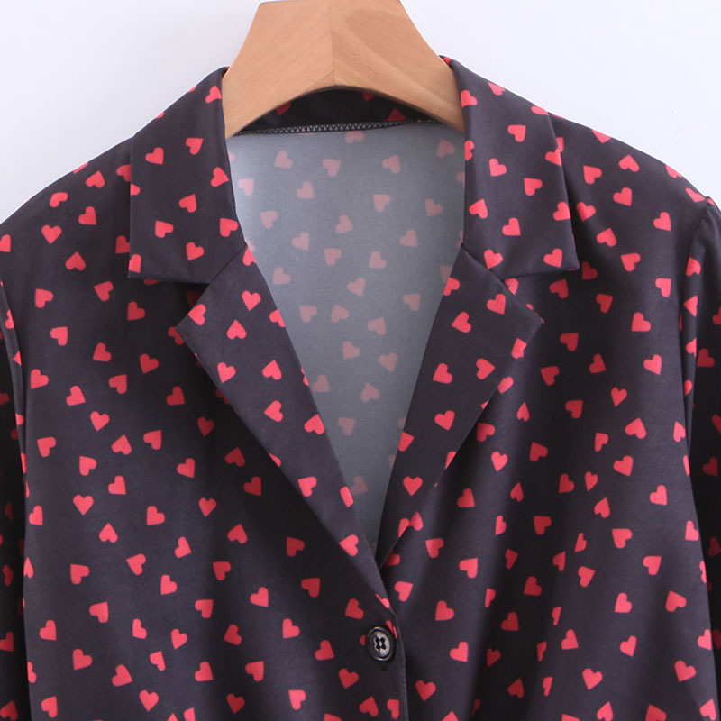 Summer Women's Lapel Black Heart Button Front Knot Long Sleeve Shirt Short Women's Top Casual fashion personality 210507