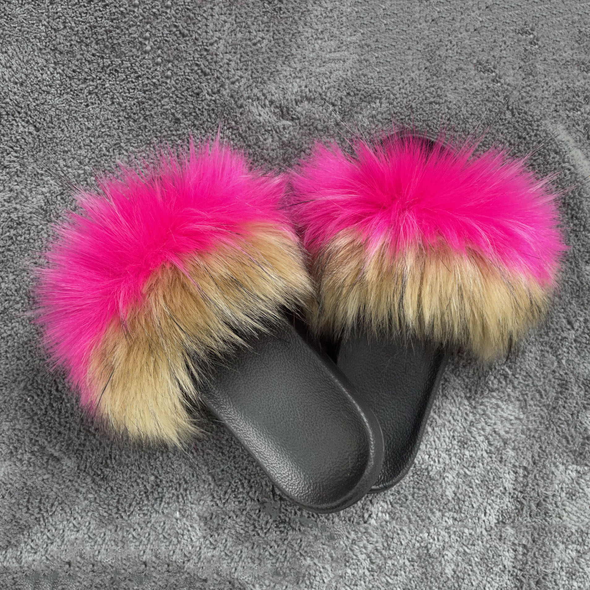 luxurys designers shoes fluffy slippers 2021 summer new womens leisure sandals imitation fox fur raccoon fur womens shoes zap, Black
