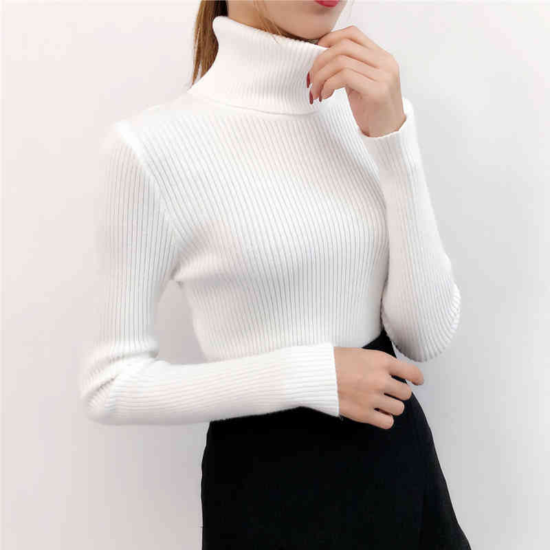 19 Korean Long Sleeve Turtleneck Women's Sweater Pullovers Solid Lady Clothes Slim Fit Kniited Women Pull Femme 5231 50 210508