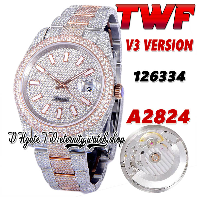 2022 TWF V3 126331 126334 A2824 Automatic Mens Watch 126301 Paved Diamonds Dial 904L Stainless Case Fully Iced Out Diamond Two Tone Bracelet Eternity Jewelry Watches, Watch waterproof cost
2022 TWF V3 126331 126334 A2824 Automatic Mens Watch 126301 Paved Diamonds Dial 904L Stainless Case Fully Iced Out Diamond Two Tone Bracelet Eternity Jewelry Watches, Watch waterproof cost