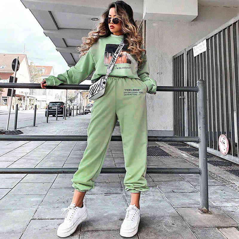 Women Pants Letter Printed s Cargo Elastic Waist Trousers Loose Casual Long Capris Khaki 210524