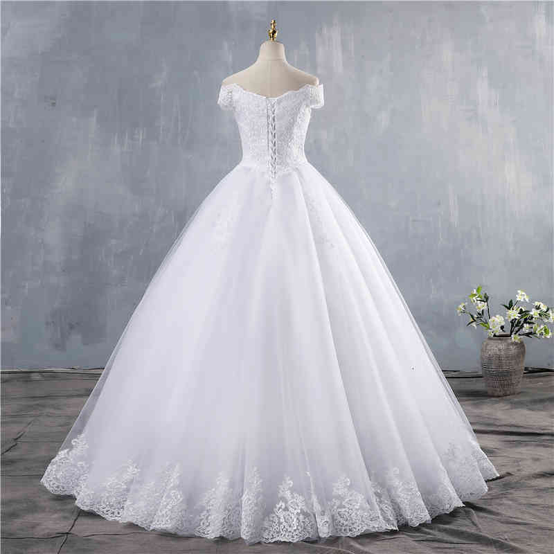 ZJ9143 White Ivory Lace Appliques Ball Gown Cheap Off The Shoulder Short Sleeves Bridal Dress Wedding Dresses