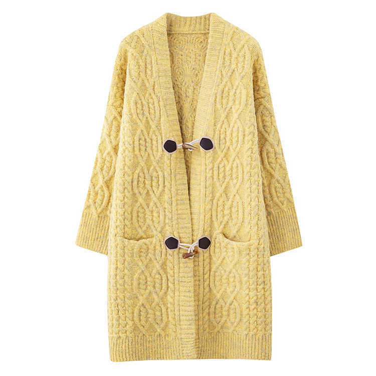 Fall Winter Cardigan Women Single Breasted Pocket Oversize Sweater Lady V-Neck Twist Knitted Loose Casual Femme 210604