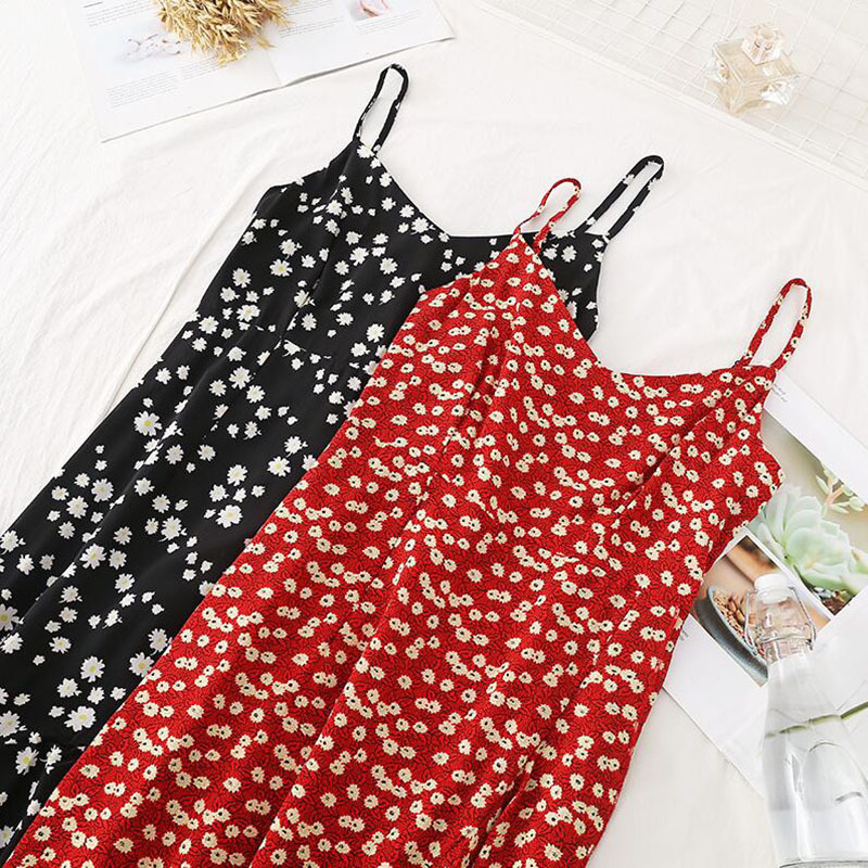 Summer Sleeveless spaghetti strap Dress Vintage Women Floral Print Chiffon Ruffles Dresses Lady Sexy Sling Long Dress 210521