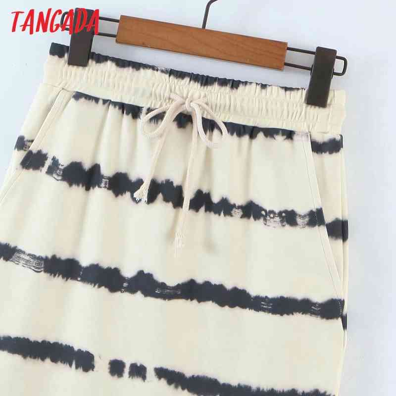 Women Tie Dyed Print Midi Skirt Strethy Waist Pocket Vintage Ladies Elegant Chic Mid Calf Skirts QD06 210416