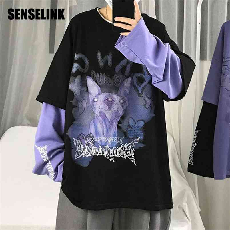 Men T-shirt Spring Autumn High Street Fashion Long-sleeve Fake Two-piece Korean Hip Hop Loose Trendy Clothing 210707, White 006
Men T-shirt Spring Autumn High Street Fashion Long-sleeve Fake Two-piece Korean Hip Hop Loose Trendy Clothing 210707, White 006