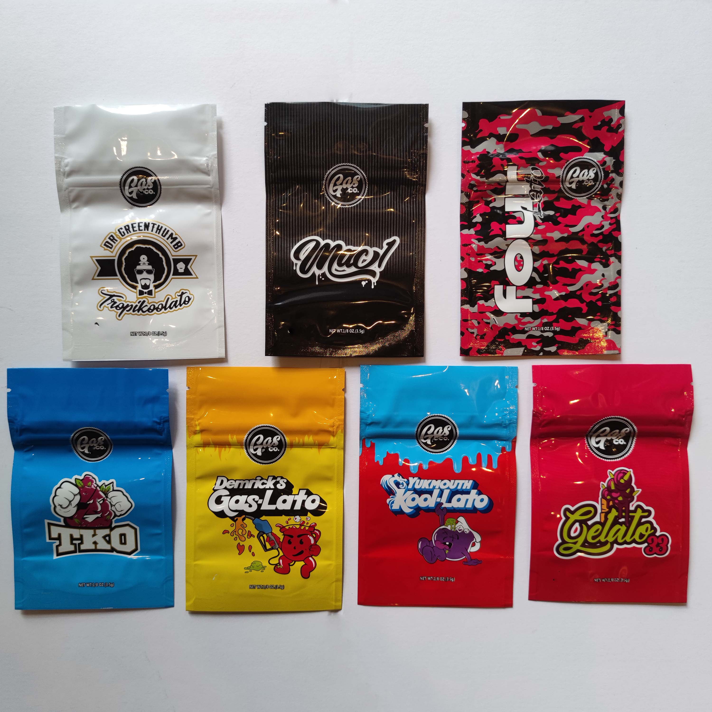 Gasco Bag 3.5g edibles Packaging mylar bags 7 types smellproof Child Proof Resealable Bags YUKMOUTH KOOI-LATO Gaslato fourlato package
Gasco Bag 3.5g edibles Packaging mylar bags 7 types smellproof Child Proof Resealable Bags YUKMOUTH KOOI-LATO Gaslato fourlato package